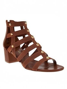 Marc Fisher Brown Gladiator Heeled Stretch Sandals with Gold Studs Boho Size 8.5